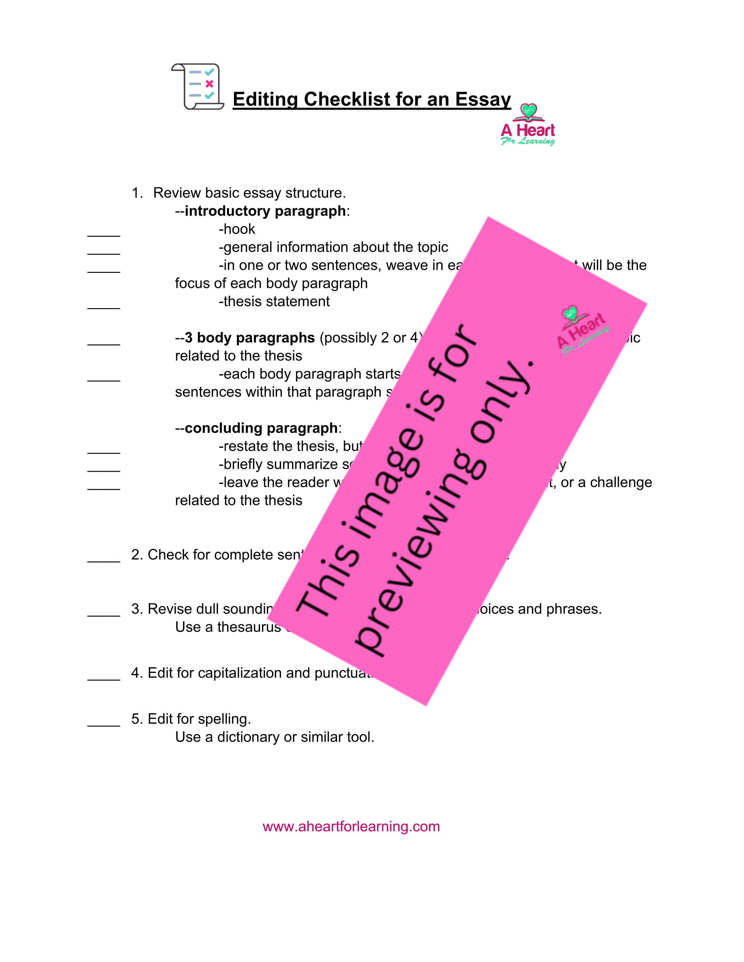 Hamburger Essay Illustration with Guide and Editing Checklist - Image 3