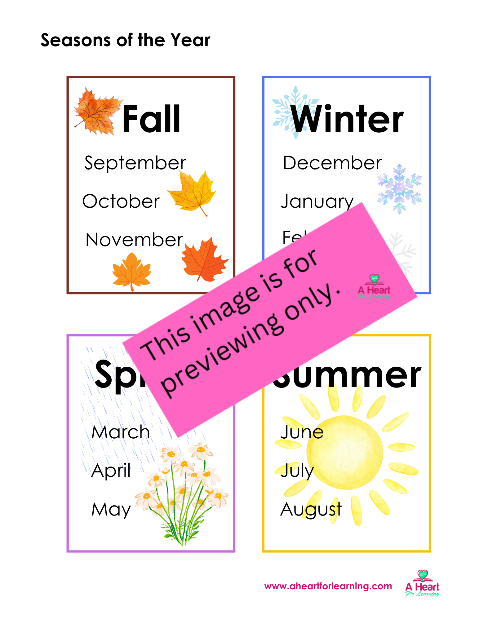 Months of the Year and Seasons of the Year: 2-page downloadable - Image 2